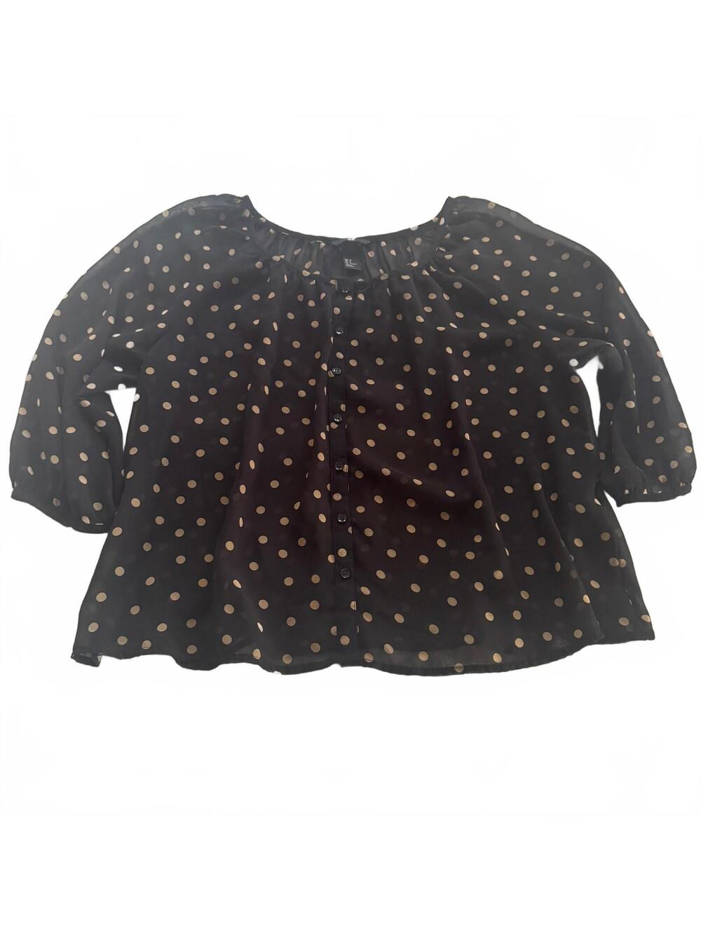 H&M Sheer Polka Dot Button-Up Blouse Black Beige Size US 8 Medium